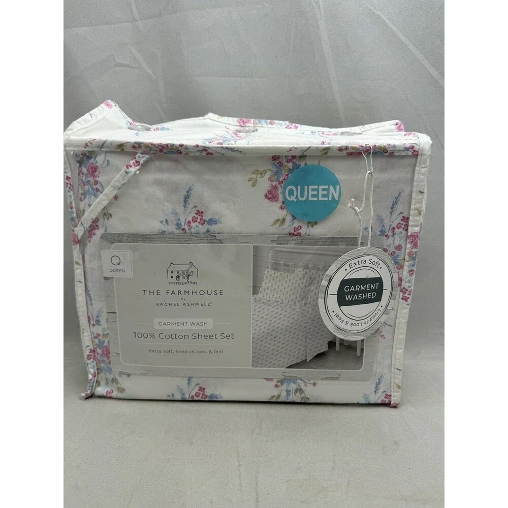 The Farmhouse by Rachel Ashwell Shabby Chic Blue Pink Floral Sheet Set Queen